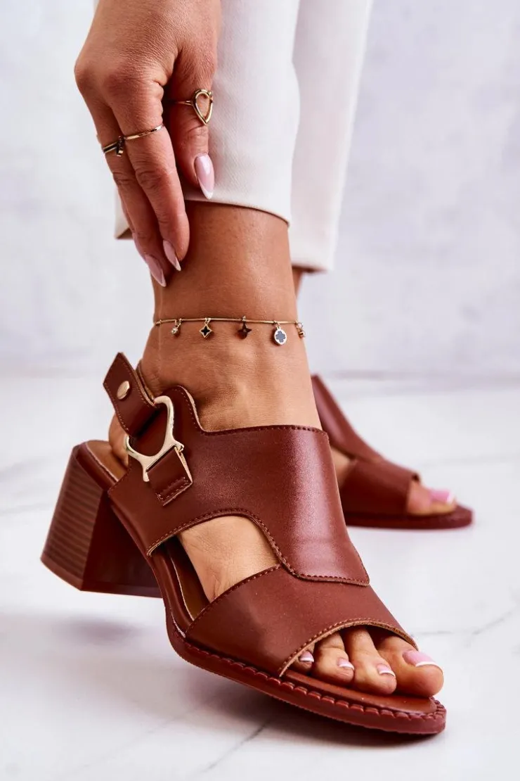 Outlet Boto Skórzane Sandały Na Obcasie La.Fi Brązowe Leratto