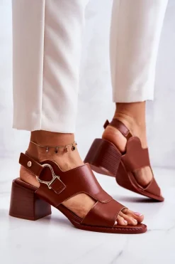 Outlet Boto Skórzane Sandały Na Obcasie La.Fi Brązowe Leratto