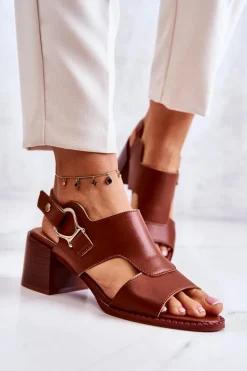 Outlet Boto Skórzane Sandały Na Obcasie La.Fi Brązowe Leratto