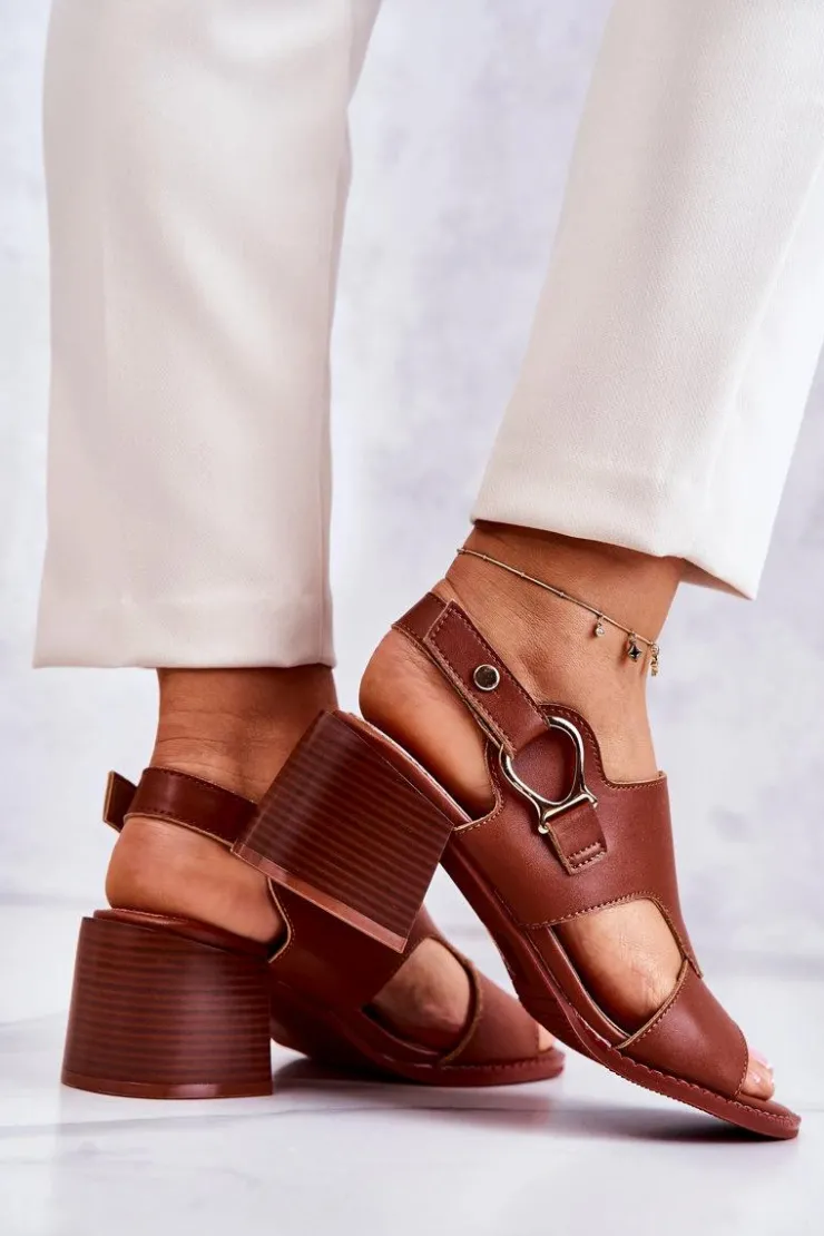 Outlet Boto Skórzane Sandały Na Obcasie La.Fi Brązowe Leratto