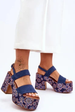 Maciejka Sandały Na Obcasie*Skórzane Sandały Na Obcasie 06089-17 Granatowe