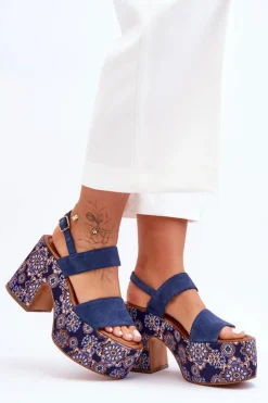 Maciejka Sandały Na Obcasie*Skórzane Sandały Na Obcasie 06089-17 Granatowe