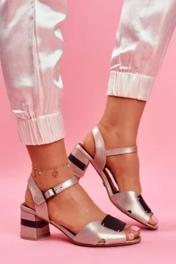 Damskie Maciejka Skórzane Sandały Na Obcasie 04120-25 Złote