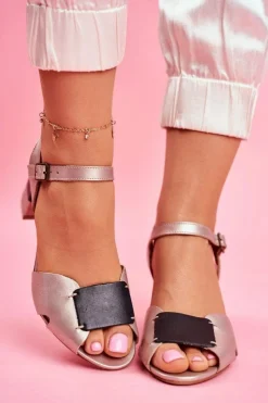 Damskie Maciejka Skórzane Sandały Na Obcasie 04120-25 Złote