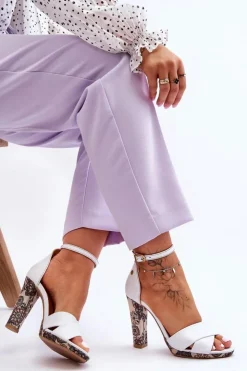 Discount Maciejka Skórzane Sandały Na Obcasie 06081-11 Białe