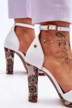 Discount Maciejka Skórzane Sandały Na Obcasie 06081-11 Białe