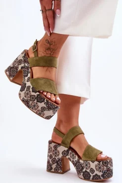 Discount Maciejka Skórzane Sandały Na Obcasie 06089-24 Zielone