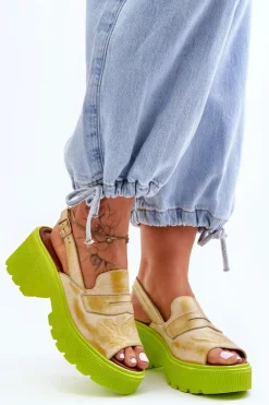 Discount Maciejka Skórzane Sandały Na Obcasie I Platformie 06039-07 Żółte
