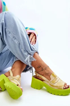 Discount Maciejka Skórzane Sandały Na Obcasie I Platformie 06039-07 Żółte