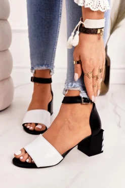 Damskie Laura Messi Skórzane Sandały Na Obcasie 2285 Zebra Czarne