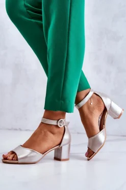 Buty damskie Vinceza Skórzane Sandały Na Obcasie Vinceza 20100 Złote