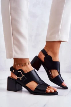 Damskie Boto Skórzane Sandały Na Obcasie La.Fi Czarne Leratto