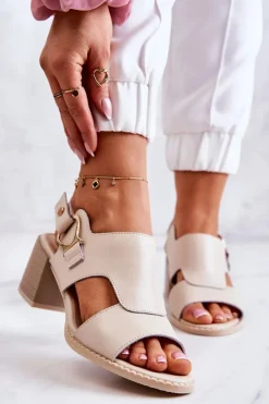 Boto Sandały Na Obcasie*Skórzane Sandały Na Obcasie La.Fi Beżowe Leratto