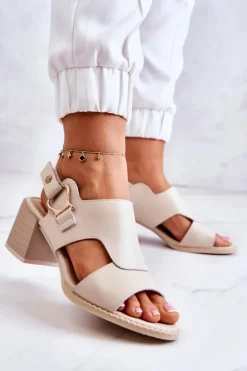 Boto Sandały Na Obcasie*Skórzane Sandały Na Obcasie La.Fi Beżowe Leratto