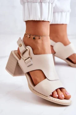 Boto Sandały Na Obcasie*Skórzane Sandały Na Obcasie La.Fi Beżowe Leratto