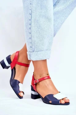 Maciejka Sandały Na Obcasie*Skórzane Sandały Na Obcasie 04120-17 Granatowe