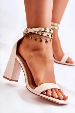 Boto Sandały Na Obcasie*Skórzane Sandały Na Obcasie Z Ćwiekami Beżowe Maribel