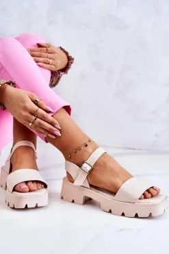 Boto Sandały Na Obcasie*Skórzane Sandały Na Obcasie Beżowe Sovie