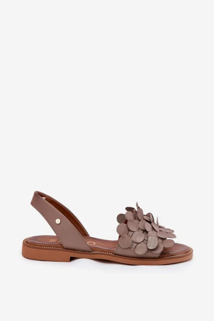 Zazoo Sandały Płaskie*Skórzane Sandały Na Płaskim Obcasie 40425 Ciemnobeżowe