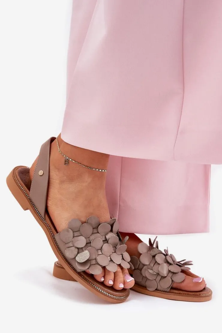 Zazoo Sandały Płaskie*Skórzane Sandały Na Płaskim Obcasie 40425 Ciemnobeżowe