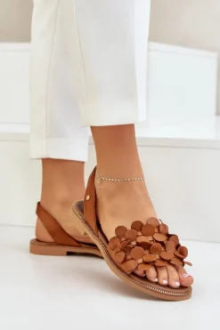 Zazoo Sandały Płaskie*Skórzane Sandały Na Płaskim Obcasie 40425 Brązowe