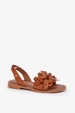 Zazoo Sandały Płaskie*Skórzane Sandały Na Płaskim Obcasie 40425 Brązowe