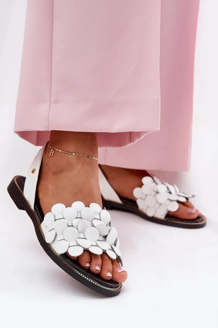 Clearance Zazoo Skórzane Sandały Na Płaskim Obcasie 40425 Białe Biały