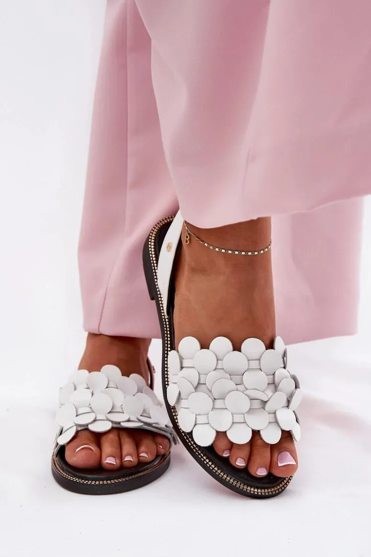Clearance Zazoo Skórzane Sandały Na Płaskim Obcasie 40425 Białe Biały
