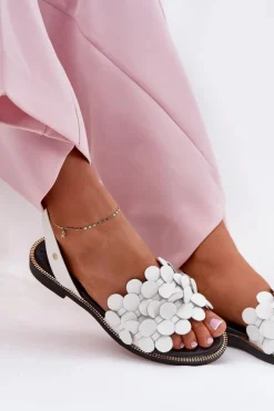 Clearance Zazoo Skórzane Sandały Na Płaskim Obcasie 40425 Białe Biały