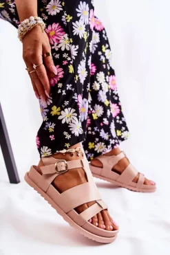 New Boto Skórzane Sandały Na Platformie Jasnoróżowe Tessy