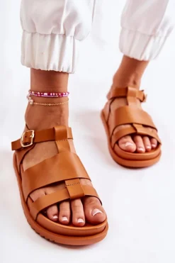 Boto Sandały Płaskie*Skórzane Sandały Na Platformie Camel Tessy