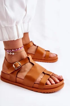 Boto Sandały Płaskie*Skórzane Sandały Na Platformie Camel Tessy