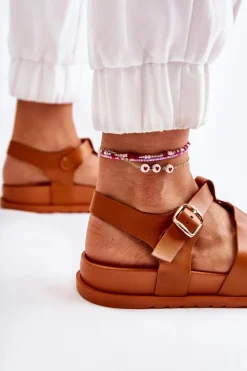 Boto Sandały Płaskie*Skórzane Sandały Na Platformie Camel Tessy