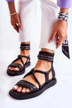 Clearance Maciejka Skórzane Sandały Na Platformie 05559-01 Czarne