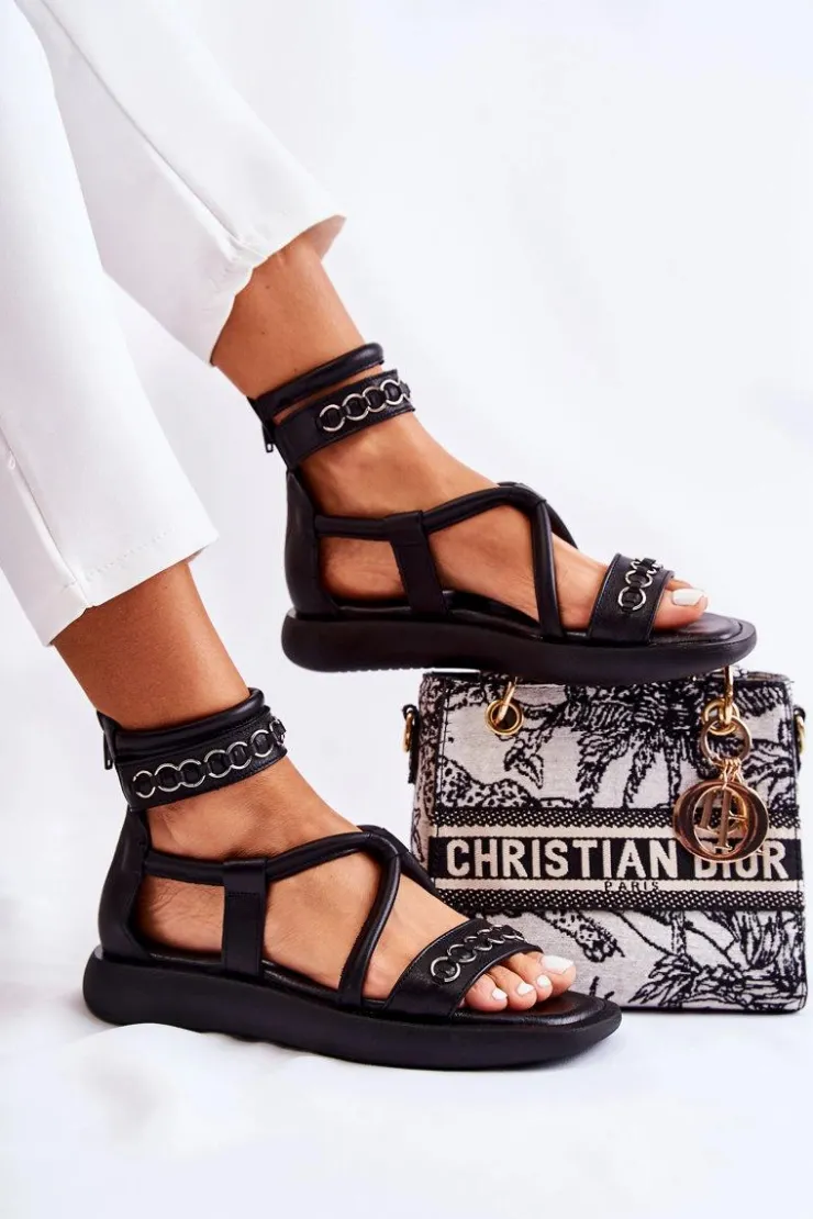 Clearance Maciejka Skórzane Sandały Na Platformie 05559-01 Czarne