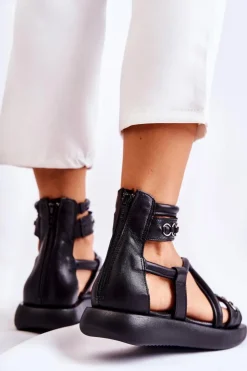 Clearance Maciejka Skórzane Sandały Na Platformie 05559-01 Czarne