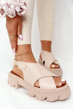 Best Boto Skórzane Sandały Na Platformie Lewski Shoes 3018-0 Beżowe