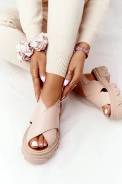 Best Boto Skórzane Sandały Na Platformie Lewski Shoes 3018-0 Beżowe