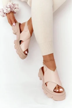 Best Boto Skórzane Sandały Na Platformie Lewski Shoes 3018-0 Beżowe