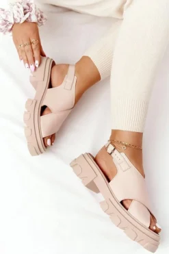 Best Boto Skórzane Sandały Na Platformie Lewski Shoes 3018-0 Beżowe