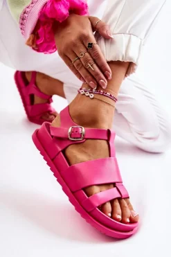 New Boto Skórzane Sandały Na Platformie Fuksja Tessy