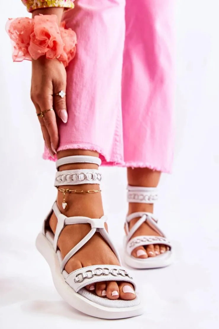 Maciejka Skórzane Sandały Na Platformie 05559-11 Białe