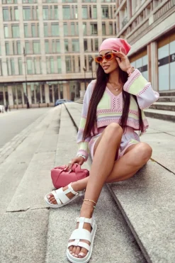 Damskie Boto Skórzane Sandały Na Platformie Białe Tessy