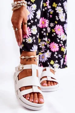 Damskie Boto Skórzane Sandały Na Platformie Białe Tessy