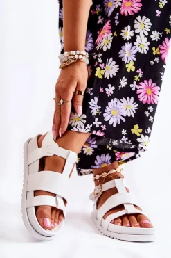 Damskie Boto Skórzane Sandały Na Platformie Białe Tessy