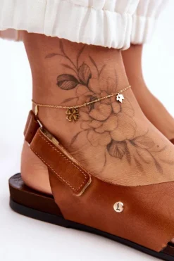 Damskie Zazoo Skórzane Sandały Na Rzep Brązowe Lemar Addison