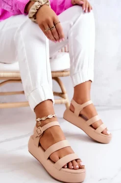 New Boto Skórzane Sandały Na Sprzączkę Beżowe Graceful