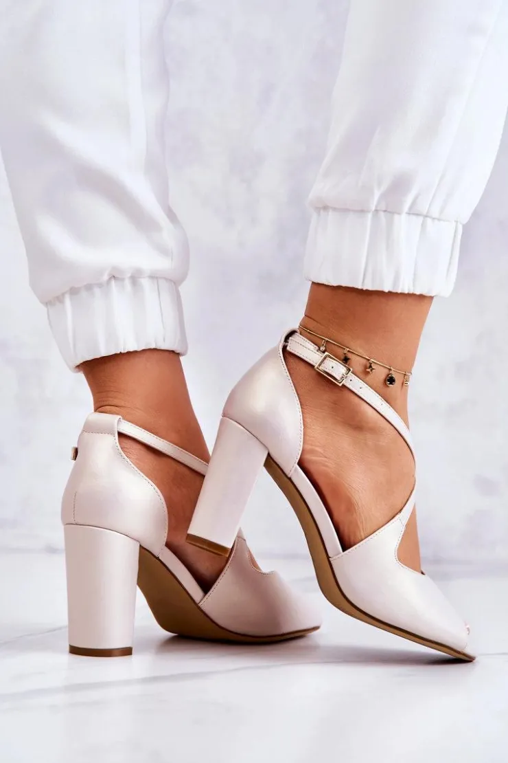 Buty Sergio Leone Sandały Na Obcasie*Skórzane Sandały Na Słupku Beżowe Lorita