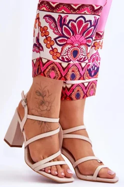 Sale Boto Skórzane Sandały Na Słupku Beżowe Florentina Beżowy