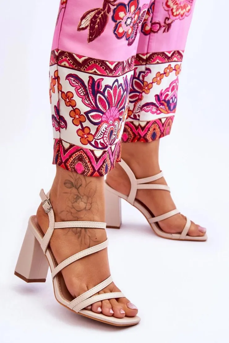 Sale Boto Skórzane Sandały Na Słupku Beżowe Florentina Beżowy